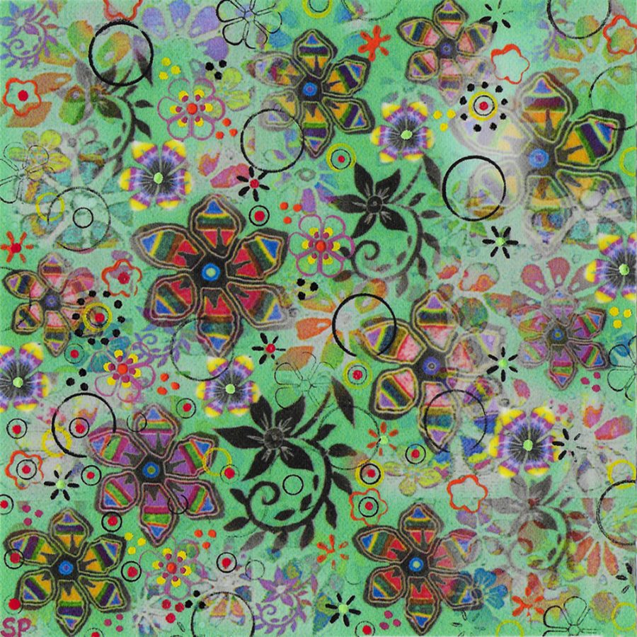 Suzi Pye Spiral flowers on apple-green